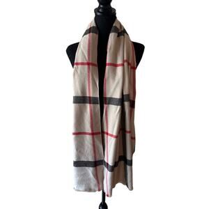 Cream White Red Plaid Scarf